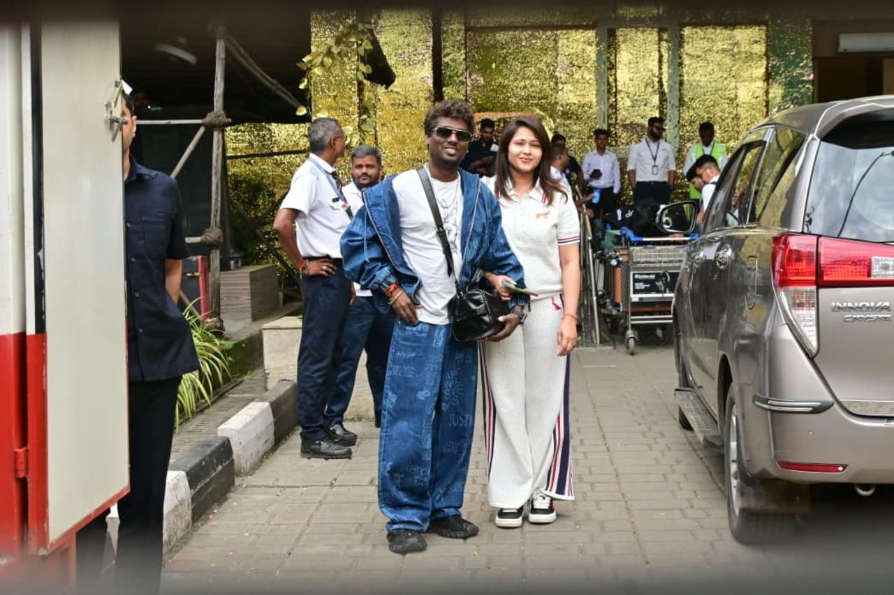 Jawan director Atlee and his wife were also spotted at the Kalina airport as they flew out of the city after posing for the paps.